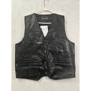 American Unique Black Patchwork Leather Vest Mens XL NWT Biker Motorcycle Snap